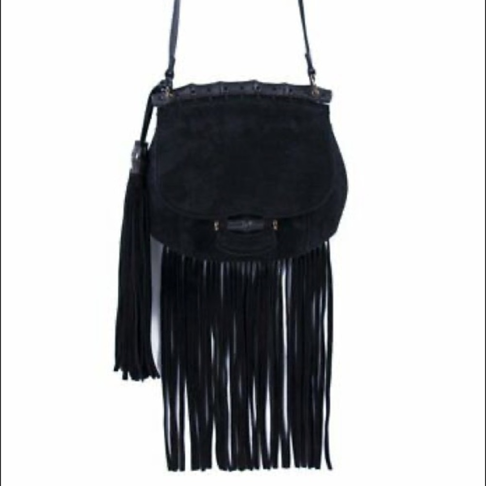 Gucci black Bamboo fringe suede bag